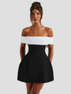 Robe de soirée élégante noire et blanche à épaules nues pour femmes - pour les occasions spéciales