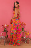 Robe maxi fleurie rose à fente haute - élégante robe d'été sans manches pour vos sorties décontractées