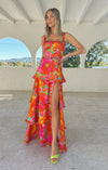 Robe maxi fleurie rose à fente haute - élégante robe d'été sans manches pour vos sorties décontractées