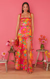 Robe maxi fleurie rose à fente haute - élégante robe d'été sans manches pour vos sorties décontractées