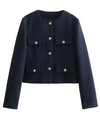 Veste cintrée cropped pour femmes avec boutons dorés - mode élégante au bureau et pour vos soirées