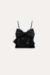 Blouse élégante à nœud - top en paillettes noires pour vos soirées