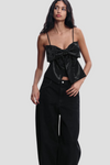 Blouse élégante à nœud - top en paillettes noires pour vos soirées