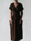 Robe midi en lin pour femmes à nouer - chic pour vos sorties d'été