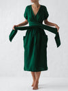 Robe midi en lin pour femmes à nouer - chic pour vos sorties d'été
