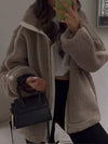 Veste en polaire pour femmes - veste zippée en peluche douce avec poches fonctionnelles pour un look décontracté