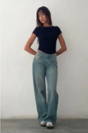 Jeans femme taille basse à coupe droite - denim décontracté pour les jours de détente