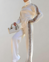 Ensemble de loungewear élégant femme en crème scintillant - confort stylé pour sorties décontractées