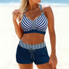 Ensemble de bikini 2 pièces à taille haute avec rayures - mode plage tendance pour les journées d'été