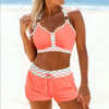 Ensemble de bikini 2 pièces à taille haute avec rayures - mode plage tendance pour les journées d'été