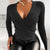 Top femme wrap chic à décolleté en v - pull en maille côtelée à manches longues pour un style décontracté et professionnel