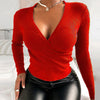Top femme wrap chic à décolleté en v - pull en maille côtelée à manches longues pour un style décontracté et professionnel