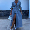 Robe en denim pour femme - robe maxi boutonnée tendance en bleu pour le quotidien