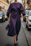 Robe midi décontractée pour femme avec des manches larges élégantes - tenue chic pour soirées spéciales