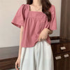Blouse en satin rose pour femme - coupe ample pour un chic quotidien - manches courtes avec détail de boutons