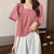 Blouse en satin rose pour femme - coupe ample pour un chic quotidien - manches courtes avec détail de boutons