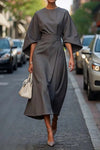 Robe midi décontractée pour femme avec des manches larges élégantes - tenue chic pour soirées spéciales