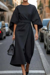 Robe midi décontractée pour femme avec des manches larges élégantes - tenue chic pour soirées spéciales