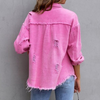 Veste en jean femme - couche décontractée avec détails effilochés pour un style polyvalent au quotidien