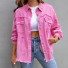 Veste en jean femme - couche décontractée avec détails effilochés pour un style polyvalent au quotidien