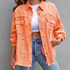 Veste en jean femme - couche décontractée avec détails effilochés pour un style polyvalent au quotidien