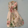 Robe chemise femme élégante - robe florale longue beige à manches 3/4