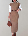 Ensemble coordonné femme en maille côtelée - look décontracté et élégant pour toutes les occasions