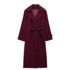Trench-coat long femme en rouge élégant - manteau d'hiver stylé pour soirées cosy
