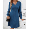 Robe tricot côtelé à manches longues pour femmes - robe décontractée en v cozy