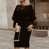 Robe midi ajustée pour femme avec manches bouffantes - élégance décontractée pour vos soirées