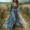 Robe maxi florale pour femme - tenue légère pour garden party avec des manches longues dans un style boho