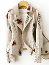 Veste en cuir pour femmes - design floral beige, tenue décontractée - motard chic brodé pour un style sans effort
