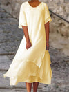 Robe midi femme - robe à manches courtes aérienne et superposée