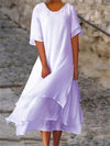 Robe midi femme - robe à manches courtes aérienne et superposée