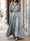 Robe chemise longue à manches longues - élégant gris pour des occasions smart casual - design flatteur, entretien facile