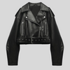 Veste en cuir pour femme style biker, cropped noir - manteau tendance décontracté & smart-casual
