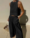 Ensemble 2 pièces femme en lin : top court et pantalon large pour un été stylé