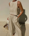 Ensemble 2 pièces femme en lin : top court et pantalon large pour un été stylé