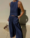 Ensemble 2 pièces femme en lin : top court et pantalon large pour un été stylé