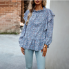 Blouse à fleurs avec volants pour femme - haut élégant à manches longues au motif floral intemporel