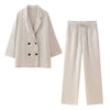 Ensemble lounge femme 2 pièces - haut en soie et pantalon blanc contemporain