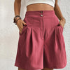 Shorts taille haute pour femmes - design chic plissé avec poches pour un look décontracté