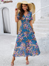 Robe maxi fleurie pour femmes - élégante robe d'été à manches courtes, tissu léger pour des sorties décontractées