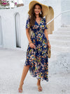 Robe maxi fleurie pour femmes - élégante robe d'été à manches courtes, tissu léger pour des sorties décontractées