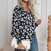 Chemisier à imprimé léopard pour femmes - haut chic et décontracté à manches longues noir et blanc