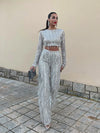 Ensemble de soirée à sequins pour femmes - top court et pantalon glamour pour occasions spéciales