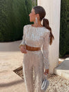 Ensemble de soirée à sequins pour femmes - top court et pantalon glamour pour occasions spéciales