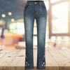 Jeans bootcut brodés de fleurs pour femmes - élégantes tendances denim bleu