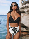 Ensemble de bikini taille haute à fleurs - maillot de bain femme en deux pièces