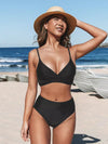 Ensemble de bikini taille haute à fleurs - maillot de bain femme en deux pièces
